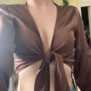 Forever 21 front tie cropped long sleeve